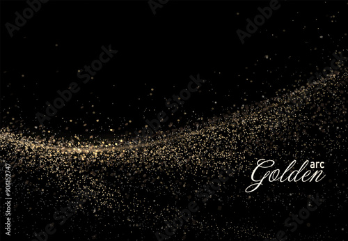 Isolated arc with sparkling gold tinsel on black background.