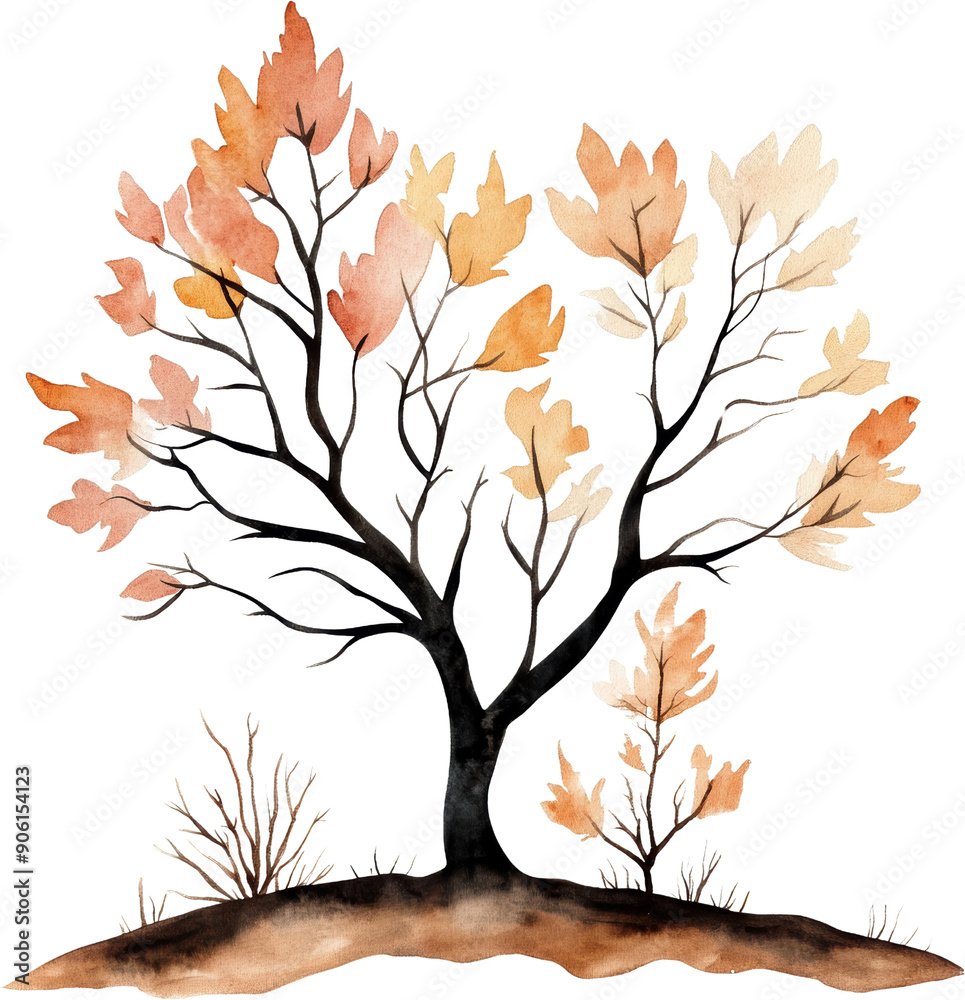 Fototapeta premium Exquisite Watercolor Autumn Tree with Delicate Leaves