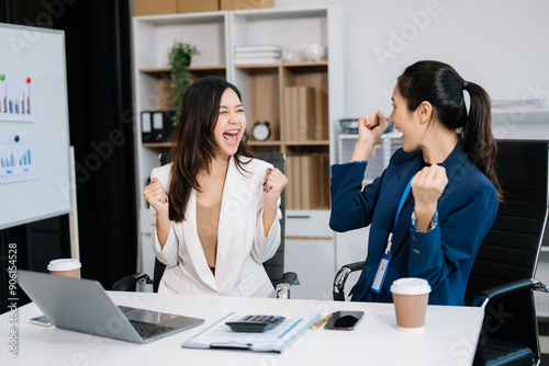 Two businesswoman and man discuss investment project working and planning strategy