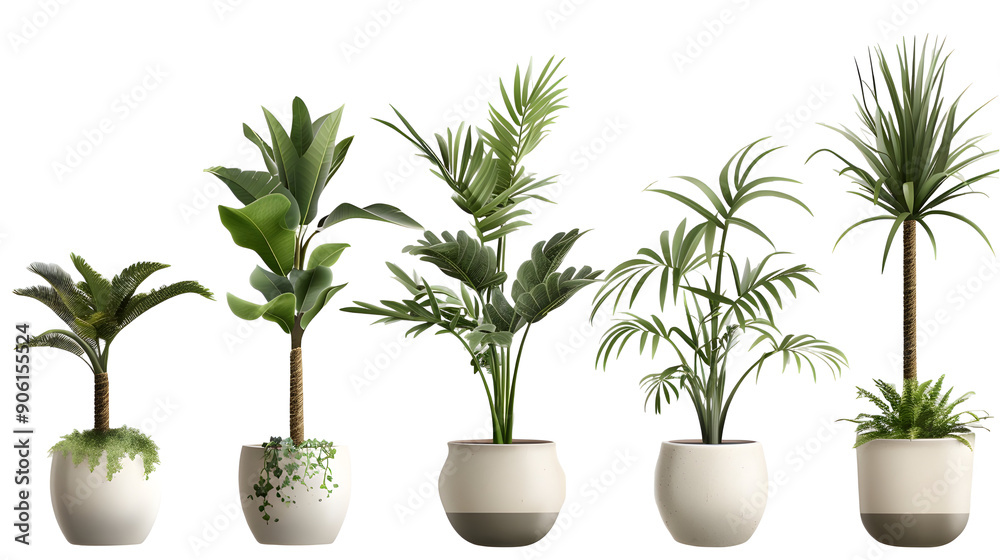 Obraz premium potted plants with green leaves in white ceramic pot isolated on transparent white background,generative ai
