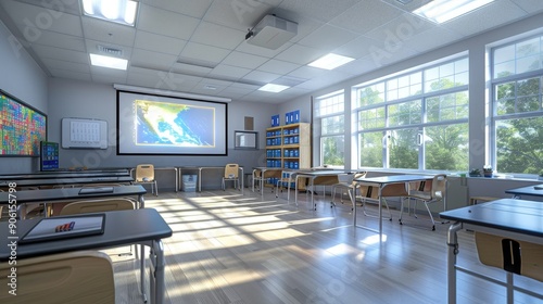 Modern classroom with digital projectors and smart boards