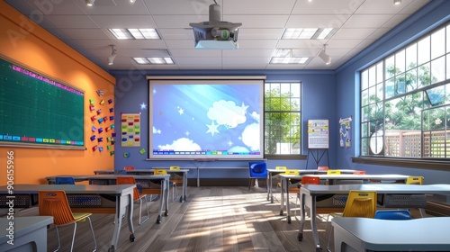 Modern classroom with digital projectors and smart boards