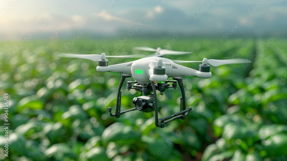 Agricultural Drone Flying Over Green Crops Agricultural Drone Flying Over Green Crops