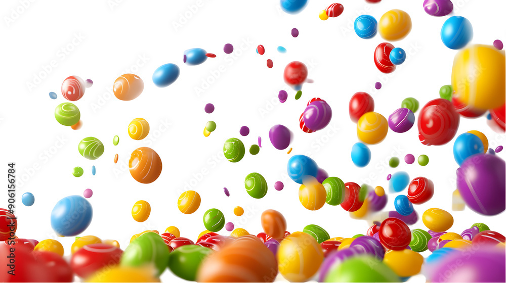 Candy colored sweets dropping on a white isolated backdrop,generative ai Candy colored sweets dropping on a white isolated backdrop,generative ai