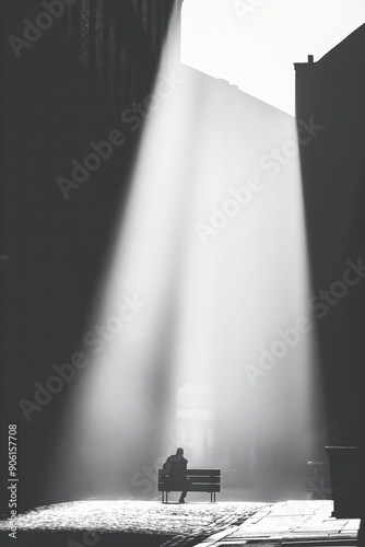 Wallpaper Mural Loneliness: Man Sitting on a Bench in a Beam of Light Torontodigital.ca