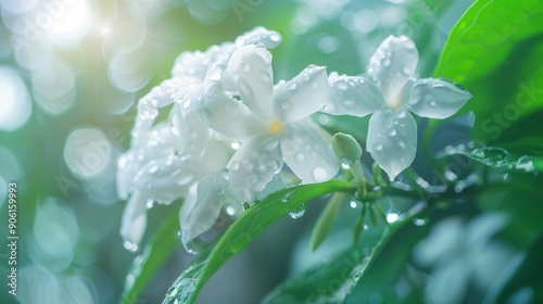 Blooming jasmine bush. Jasmine flower. Nature photo.