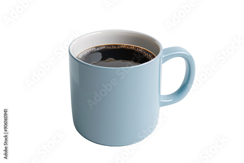 a blue mug with a brown liquid in it photo