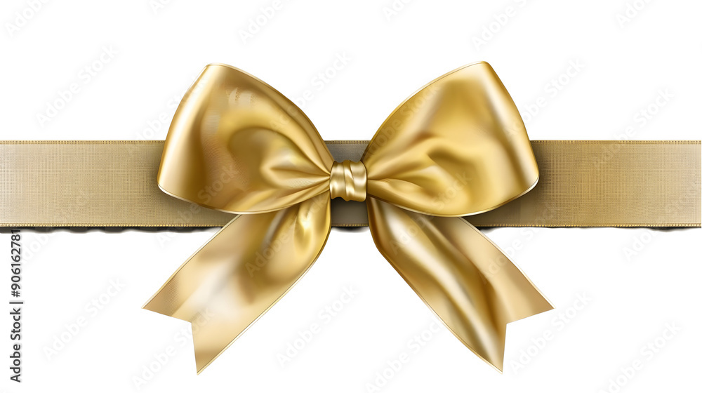 Gold Bow and Ribbon Horizontal Realistic shiny,generative ai Gold Bow and Ribbon Horizontal Realistic shiny,generative ai