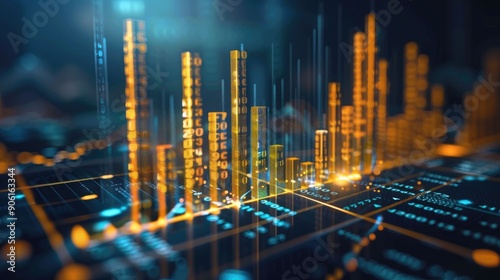 Abstract money growth with digital binary codes forming a rising chart