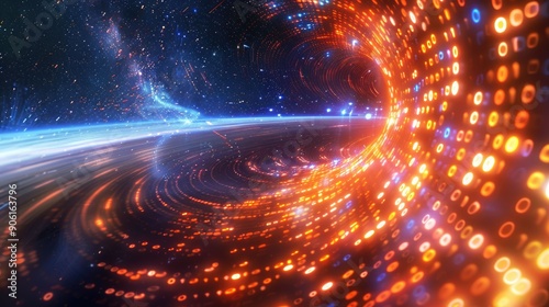 Abstract wave of binary code flowing through space