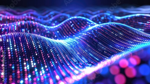 Abstract wave of binary code flowing through space