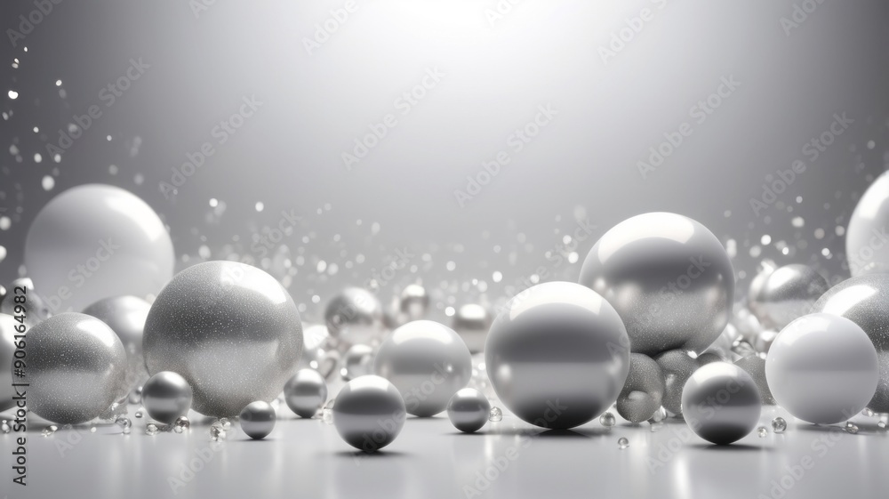 A polished silver background featuring a collection of shiny Christmas balls, each reflecting light and forming a group of unique, spherical shapes, symbolizing teamwork and leadership A polished silver background featuring a collection of shiny Christmas balls, each reflecting light and forming a group of unique, spherical shapes, symbolizing teamwork and leadership