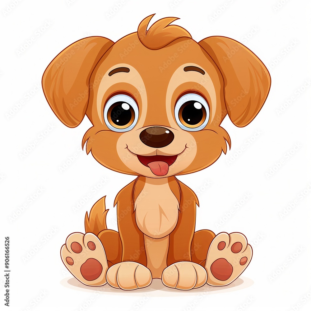 Obraz premium Adorable cartoon puppy with big eyes and floppy ears sitting with a happy expression. Perfect for kids' illustrations and designs.