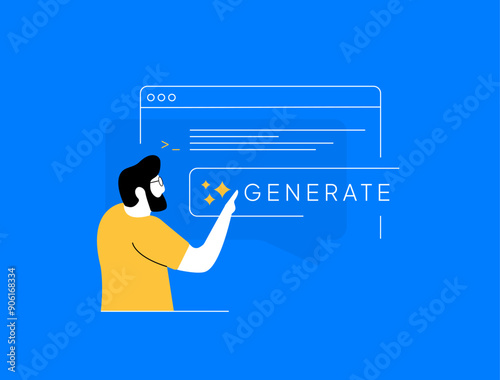 Effective prompts for ai image generation. Generate ai assistant for content creation - SEO articles, programming code and marketing content. Modern vector illustration isolated on blue background