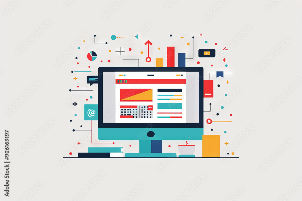 Website Development and Digital Marketing Concept with Charts, Graphs, and Data Analysis on a Computer Screen Website Development and Digital Marketing Concept with Charts, Graphs, and Data Analysis on a Computer Screen