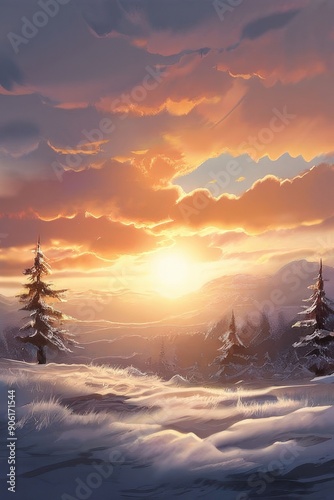 the AI Image Generator, sunrise with a serene blue sky and warm orange rays of sunlight streaming