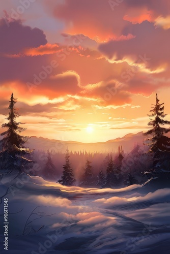 the AI Image Generator, sunrise with a serene blue sky and warm orange rays of sunlight streaming