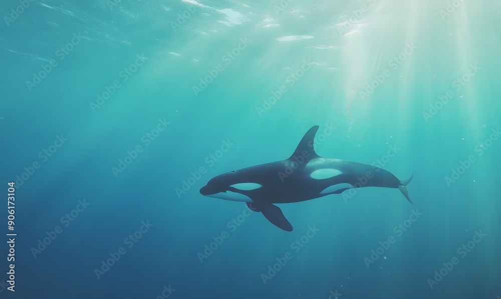 Fototapeta premium orca whale swimming near the surface,, Generative AI