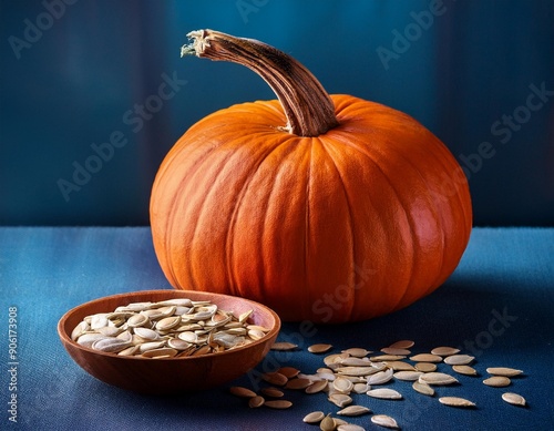 A beautiful pumpkin and pumpkin seedling photo