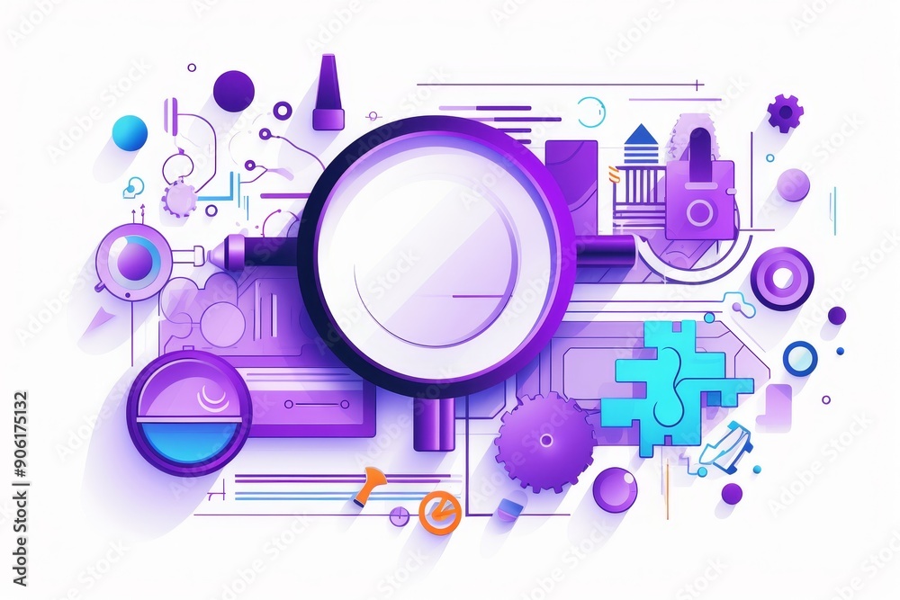Obraz premium Colorful Gears and Timepieces A Journey Through Time and Innovation flat illustration.