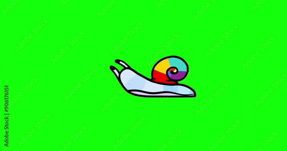 Cartoon snail isolated multi color slow crawling green screen. Good for slow motion design. Rainbow shell blue stripes body good for any film movie 4k material. Cartoon snail isolated multi color slow crawling green screen. Good for slow motion design. Rainbow shell blue stripes body good for any film movie 4k material.