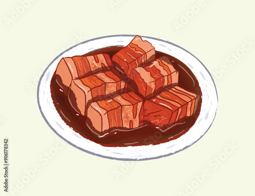 Roasted red-braised pork belly in a bowl