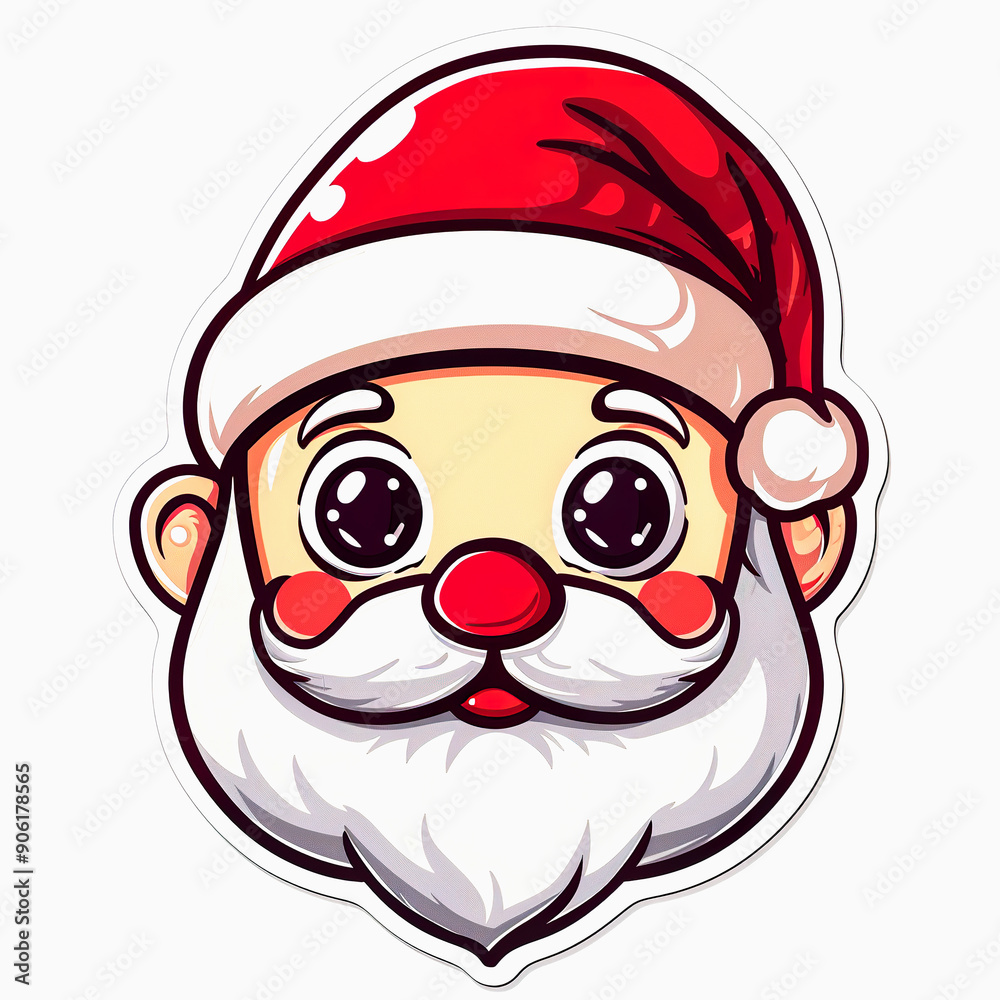 Cartoon Santa Claus Face with Red Hat and White Beard Cartoon Santa Claus Face with Red Hat and White Beard