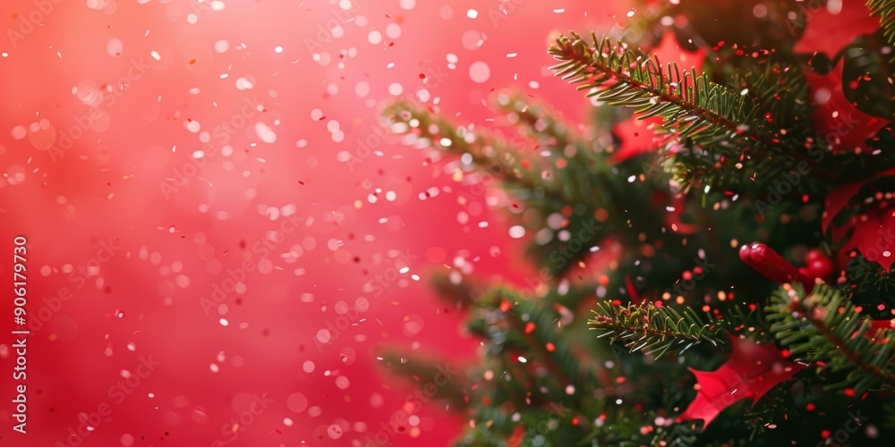 Vibrant Christmas Tree with Confetti on Red Background, Perfect for Holiday Celebrations Generative AI Vibrant Christmas Tree with Confetti on Red Background, Perfect for Holiday Celebrations Generative AI