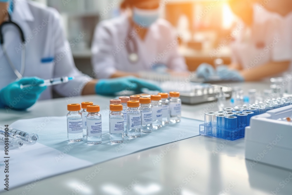 Medical Researchers Preparing Vaccine in Laboratory Medical Researchers Preparing Vaccine in Laboratory
