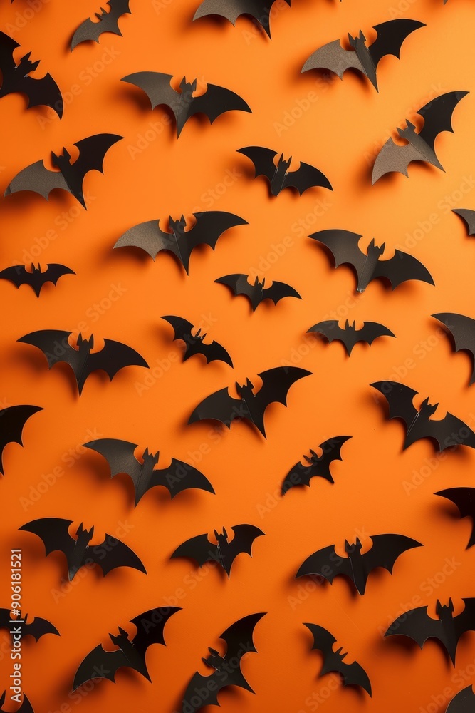 Vibrant Orange Background with Black Bat Pattern, Perfect for Halloween or Gothic Inspired Designs Generative AI Vibrant Orange Background with Black Bat Pattern, Perfect for Halloween or Gothic Inspired Designs Generative AI