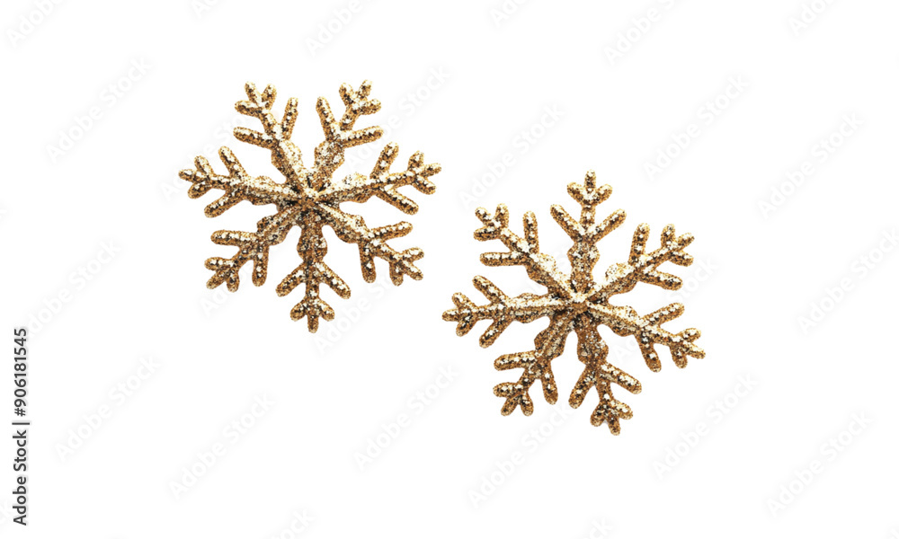 3D rendering of three golden snowflakes 3D rendering of three golden snowflakes