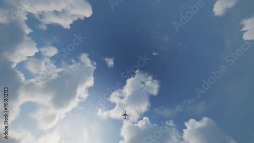 The airplane is flying high in the sky. Summer. Vacation. Retreat.