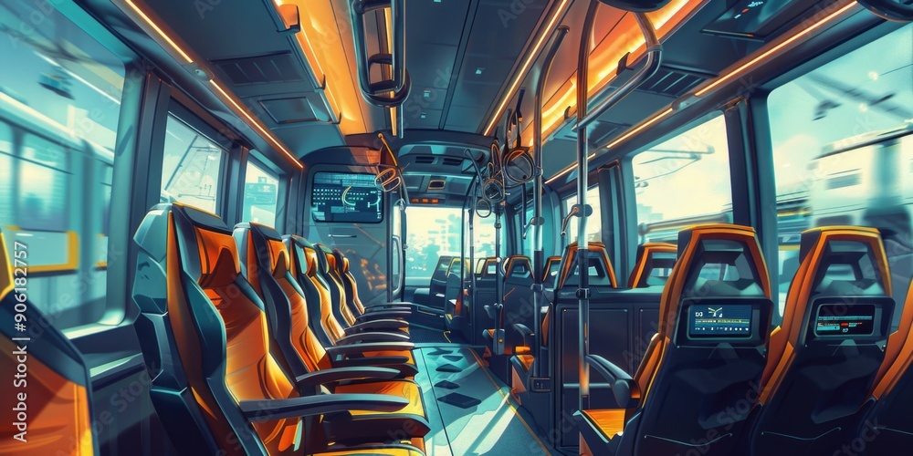 Fototapeta premium Bus interior with orange seats