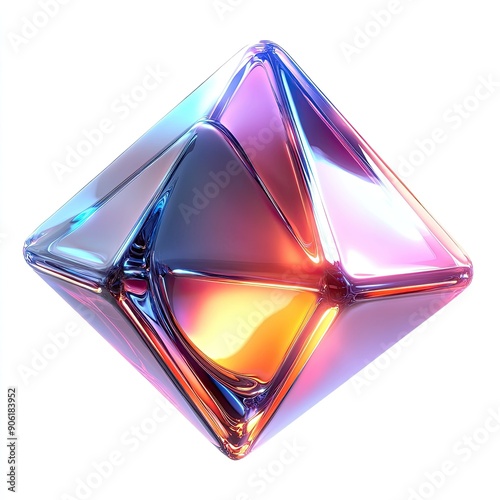 3D Holo abstract futuristic octahedron isolated on white background, 8k, ultra realistic photo