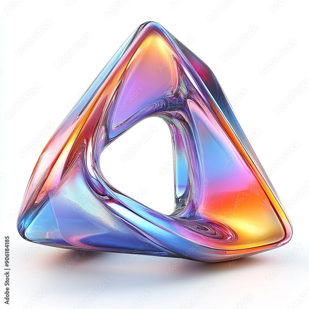 3D Holo abstract futuristic tetrahedron isolated on white background ...