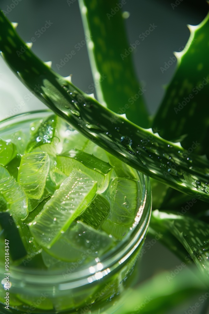 Fresh Aloe Leaves in Sunshine with Shadows and Open Jar of Cream Generative AI Fresh Aloe Leaves in Sunshine with Shadows and Open Jar of Cream Generative AI