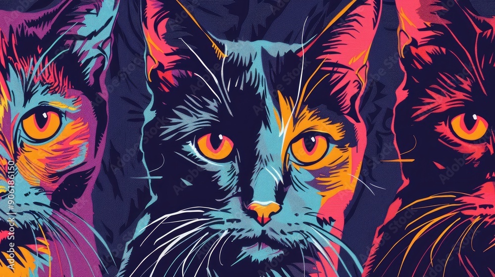 Drawn cat design with colorful illustrations Drawn cat design with colorful illustrations