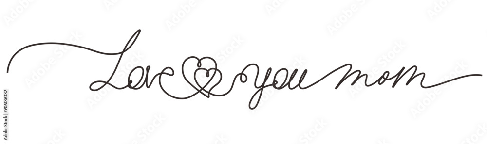 Fototapeta premium Love you mom - continuous one black line with word. Minimalistic drawing of phrase illustration 