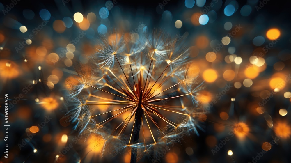 Fototapeta premium dandelions are shown with the light in the background.