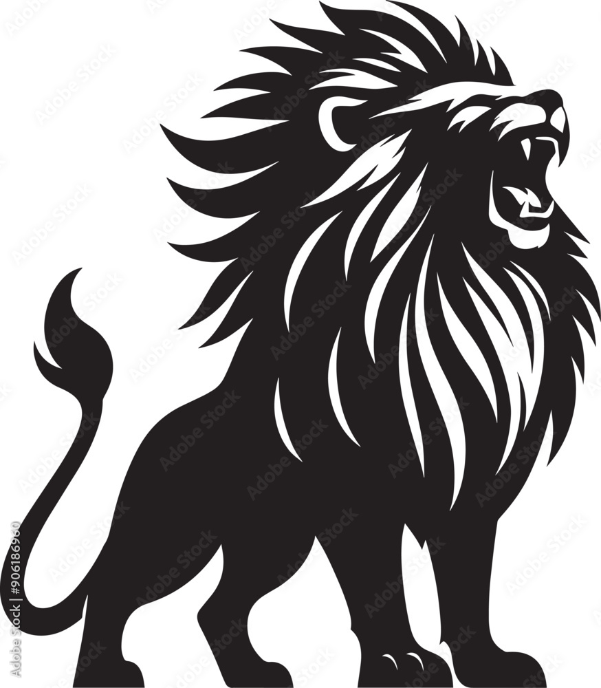 Fototapeta premium Angry Lion roar Silhouette isolated on white background Minimalist lion vector shape icon