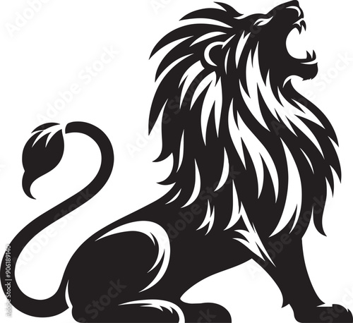 Angry Lion roar Silhouette isolated on white background Minimalist lion vector shape icon