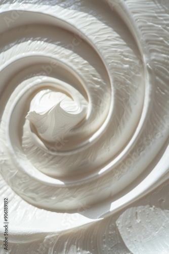 Close-up of Empty White Cream Tube with Swirl Texture on White Background, Detail of Cream Swatch with Sunshine and Shadows Generative AI