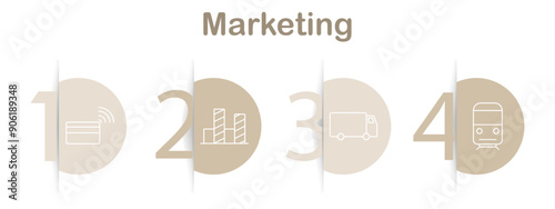 Marketing icon. Contactless payment card, bar chart, delivery truck, train, logistics, transportation, business, finance, data, shipping, market analysis, transport services, commerce, trade, network