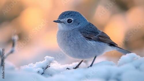 A Little Blue Bird Perched on Snow