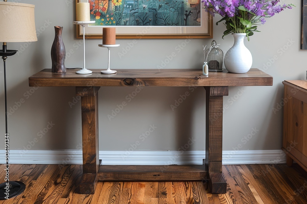 Sleek Cyr Bold Design Console Table in Dark Brown Wood, featuring a Square Top and Clean Lines, for Contemporary Style Home Decor. Sleek Cyr Bold Design Console Table in Dark Brown Wood, featuring a Square Top and Clean Lines, for Contemporary Style Home Decor.