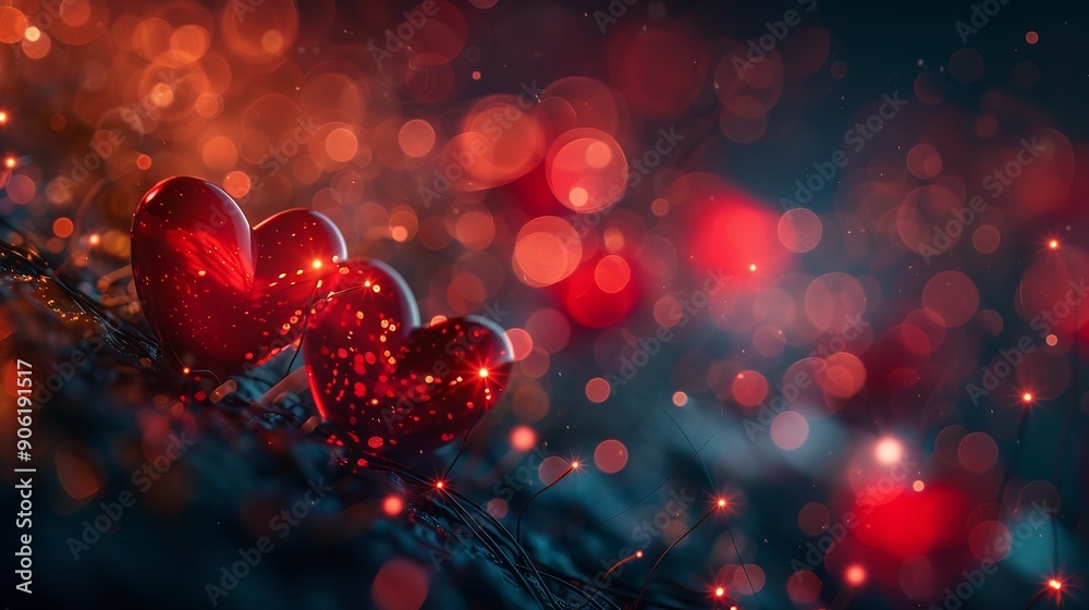 Close-up shot of a red heart with light effects and water droplets Close-up shot of a red heart with light effects and water droplets