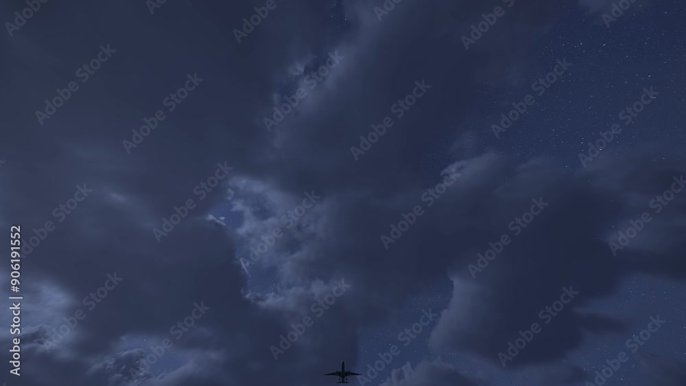 Filming a plane's nighttime passage. A camera's perspective on a plane at night. Filming a plane's nighttime passage. A camera's perspective on a plane at night.