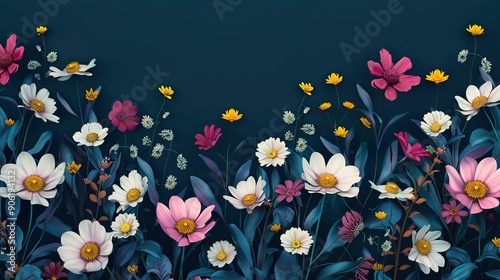 A Lush Arrangement of Colorful Flowers on a Dark Blue Background