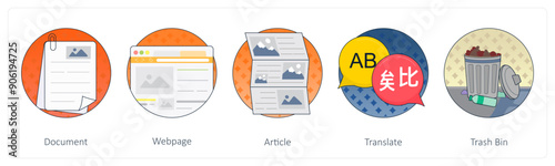 A set of 5 Mix icons as document, webpage, article