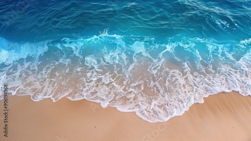 The soft blue waves crash against the soft sand, reflecting the tranquility and beauty of the coast.